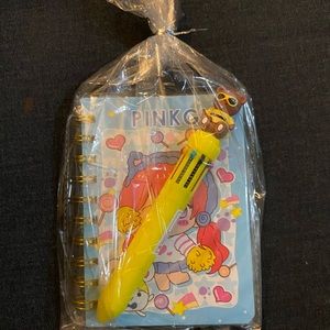 Blue mini notebook & Yellow pen(different color inks)